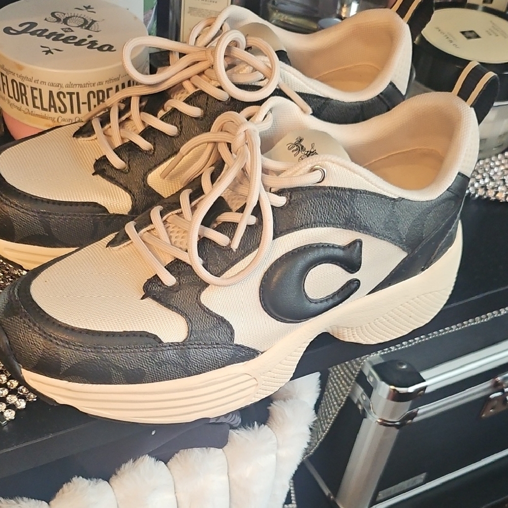 Cream and Athentic Black Coach Sneakers Size 6.5 Originally $165